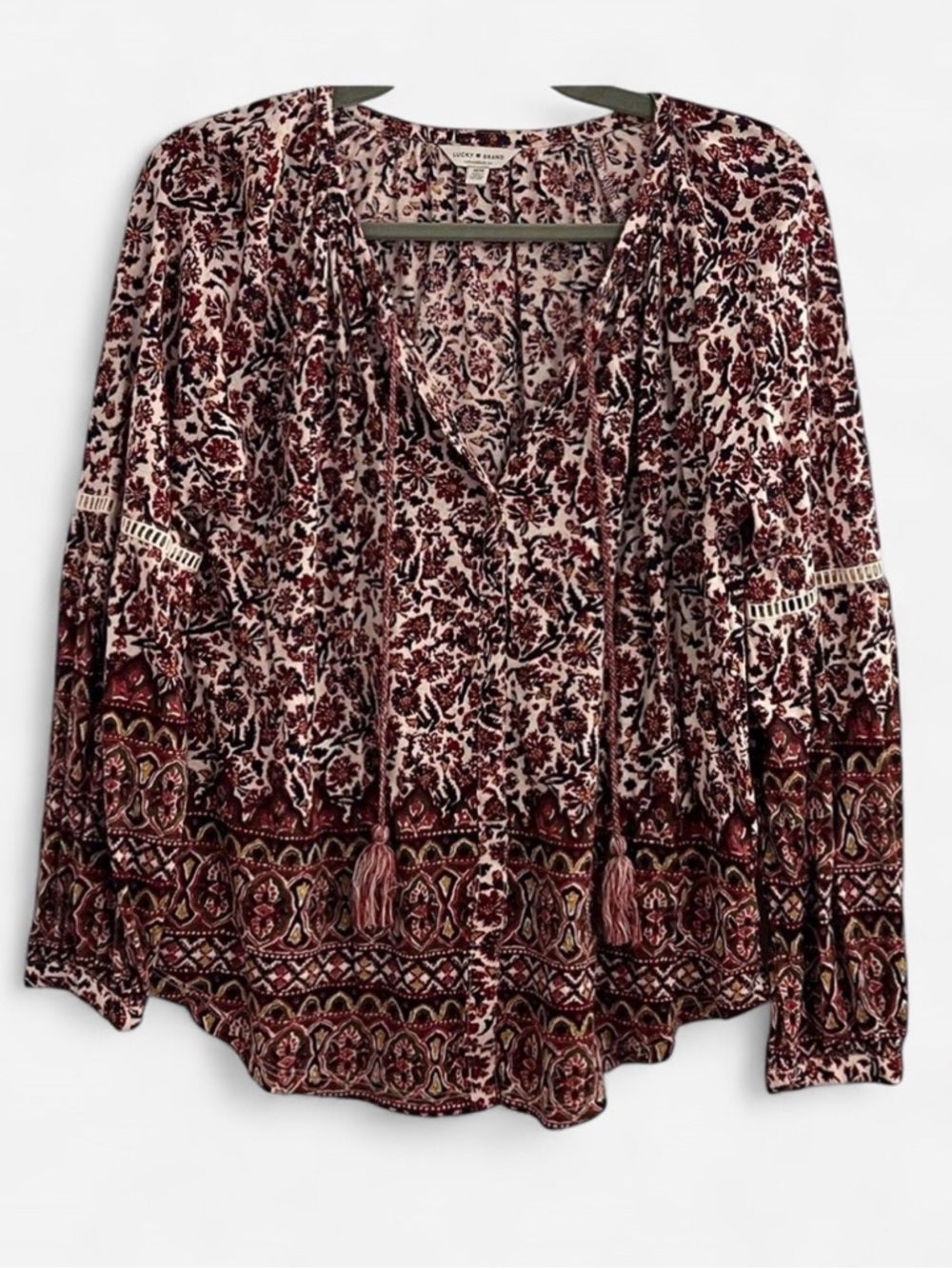 Lucky Brand Boho Paisley Floral Peasant Blouse